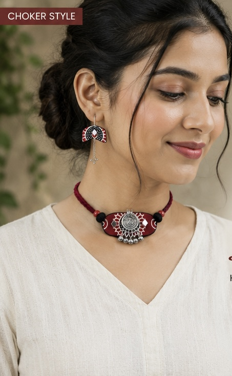 Nav Rang Choker cum long necklace