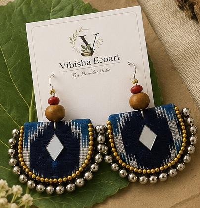 blue ikat chandbali earring