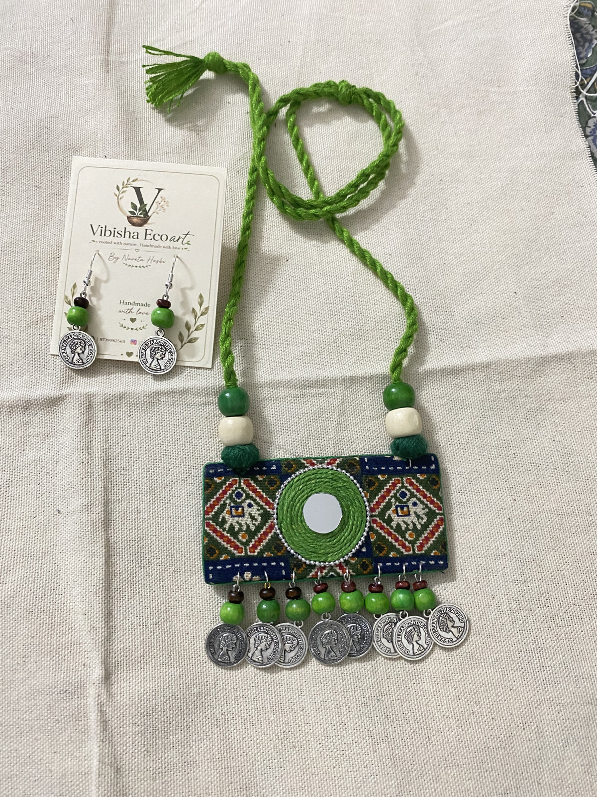 green boho necklace