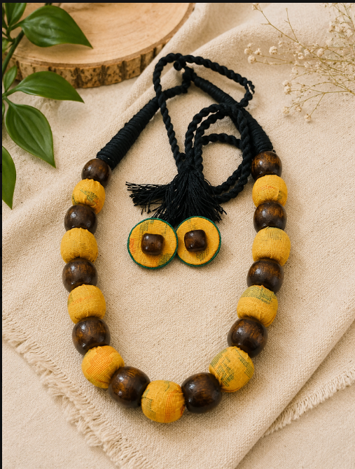 Yellow wooden bead necklace