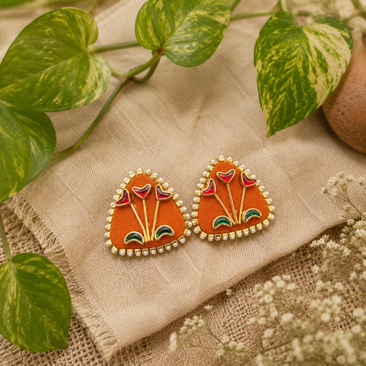 Orange kundan earring