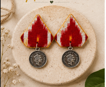 red ikat fabric earring