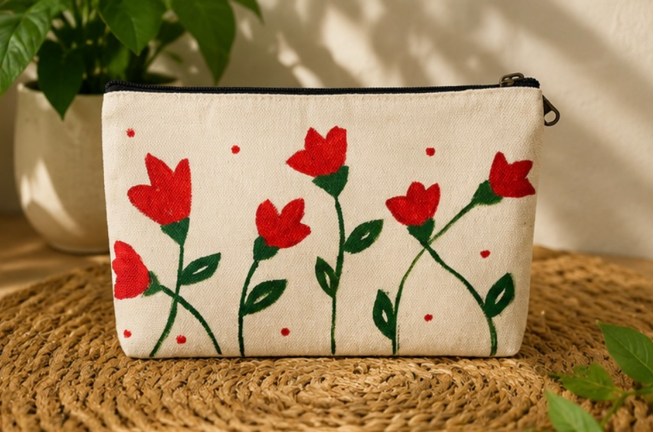 Red Tulip Canvas pouch