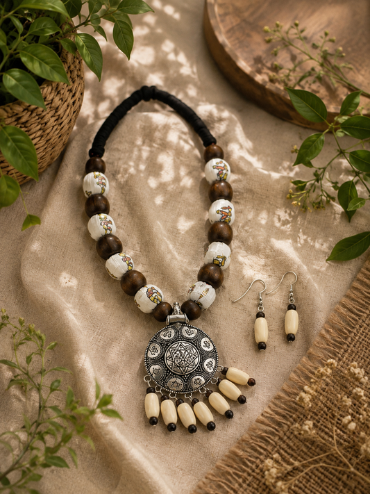 tribal wooden beaded necklace